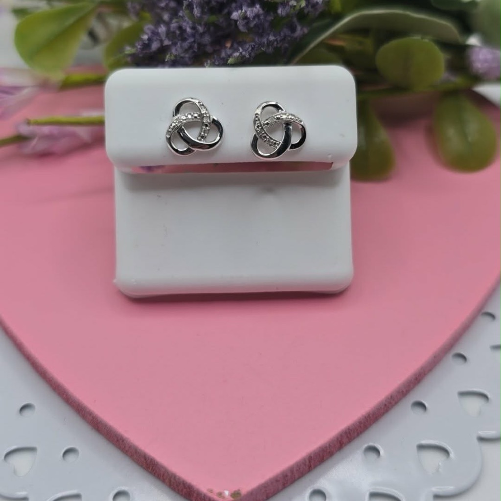 Elegant Diamond Silver Knot Earrings